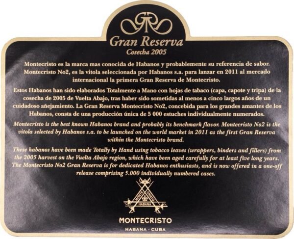 MONTECRISTO NO. 2 GRAN RESERVA COSECHA 2005
