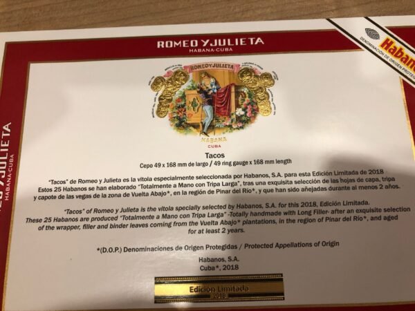 ROMEO Y JULIETA TACOS EDICION LIMITADA 2018